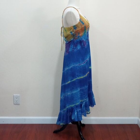 NEW! Betsy Johnson Rainbow Water Blue Tie Dye Hi Low Hem Ruffle Dress - 10 $119 - Picture 6 of 12